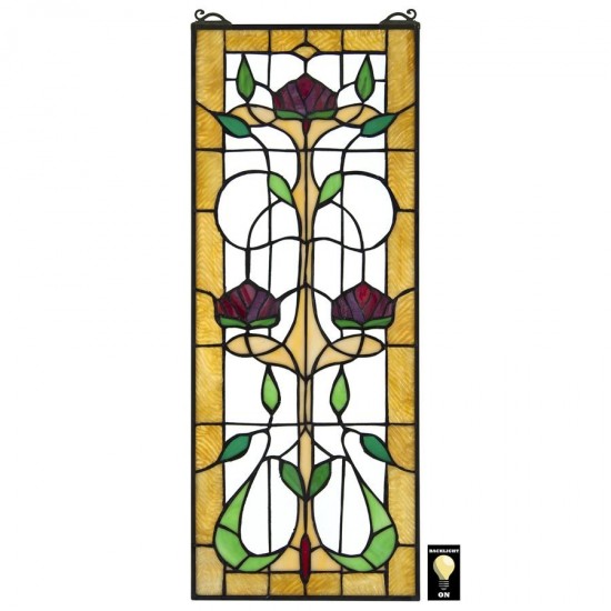 Design Toscano Ruskin Rose Three Flower Stained Glass