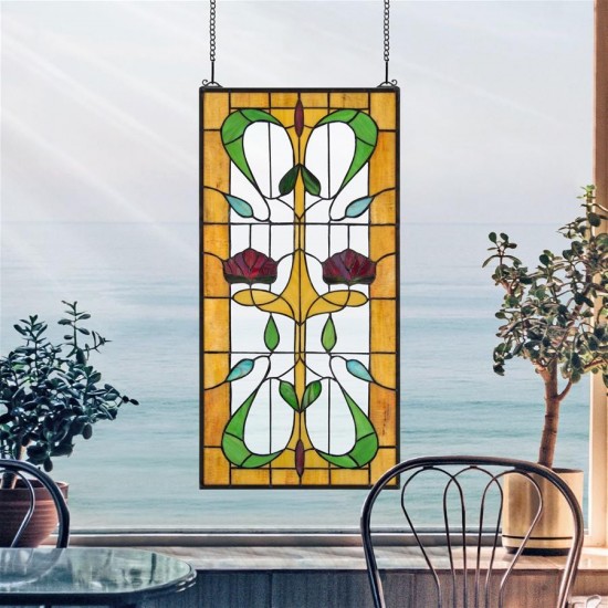 Design Toscano Ruskin Rose Two Flower Stained Glass