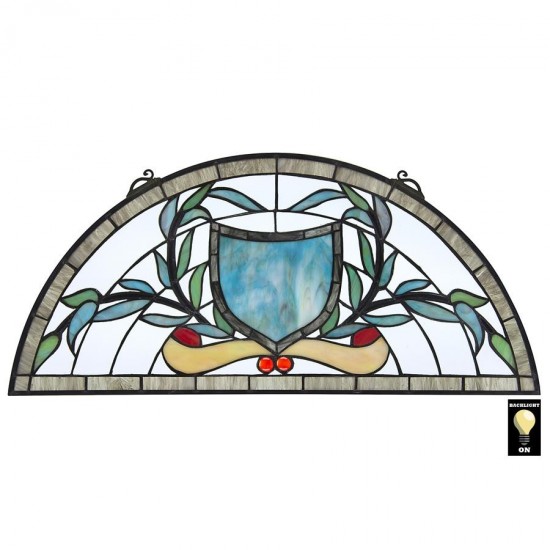 Design Toscano Heraldic Shield Demi Lune Stained Glass