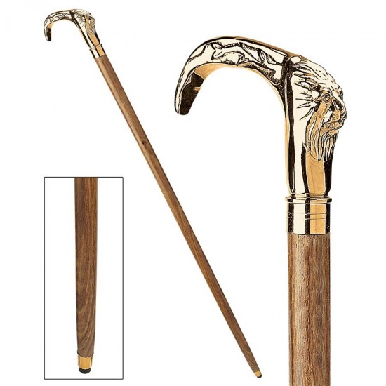 Design Toscano Brass Lions Head Walking Stick