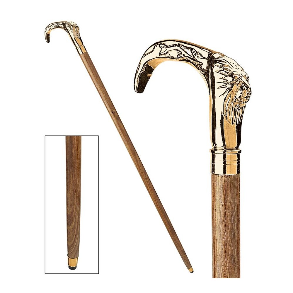 Design Toscano Brass Lions Head Walking Stick