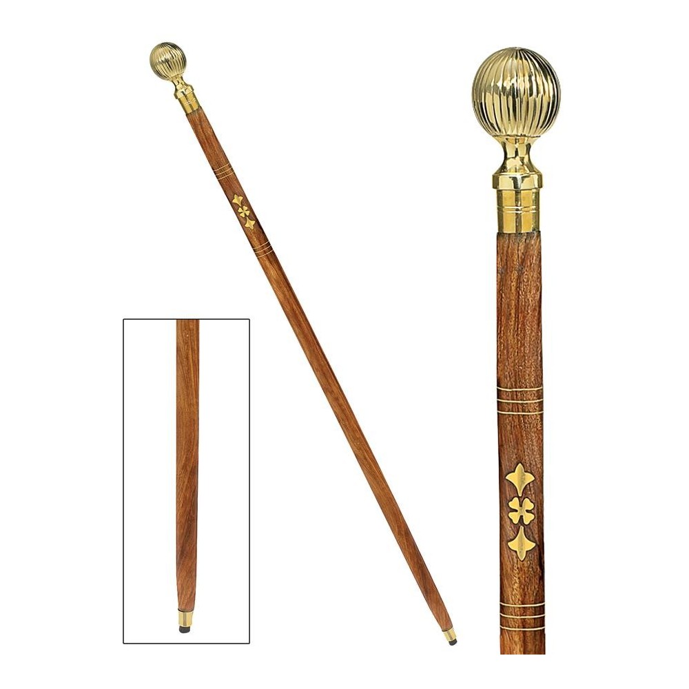 Design Toscano Fluted Sphere Brass Walking Stick Design Toscano Fluted Sphere Brass Walking Stick