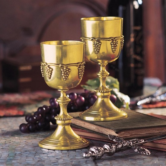 Design Toscano S/2 Brass Grape Harvest Goblets W/ Box