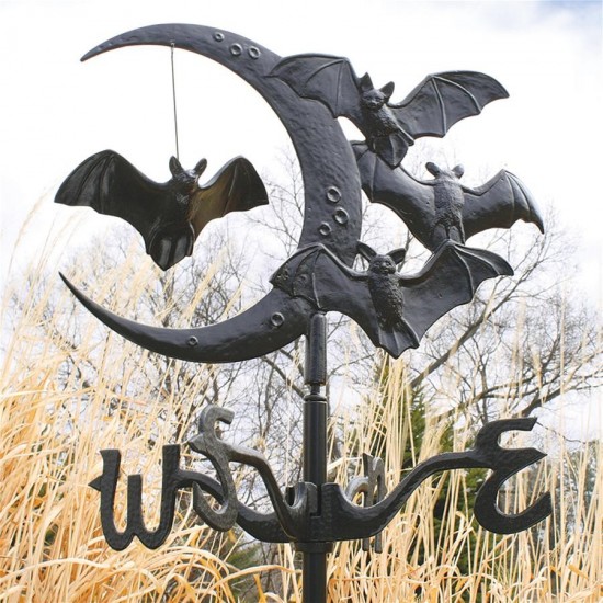 Design Toscano Crescent Moon & Bats Garden Weathervane
