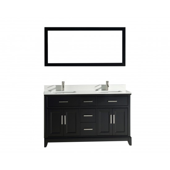 60" dbl sink vanity set, phoenix stone top, soft closing doors, drawers,Espresso