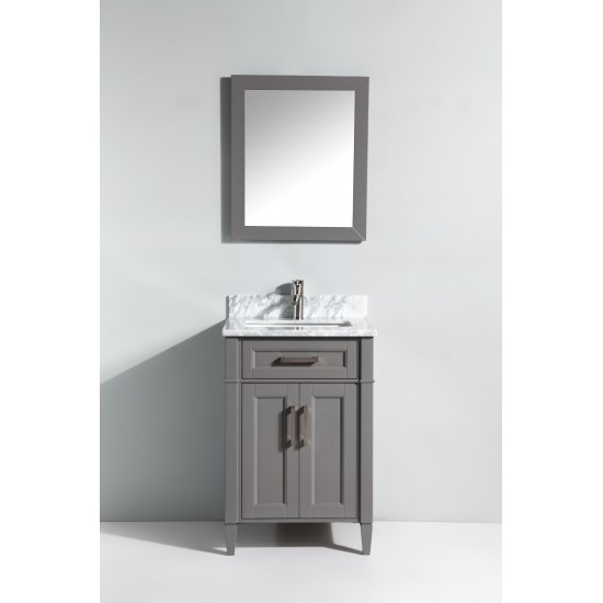 24" sl sink vanity set with carrara marble top, soft closing doors, drawer, Gray