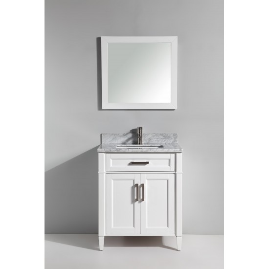 30" sl sink vanity set, carrara marble top, soft closing doors, drawer, White