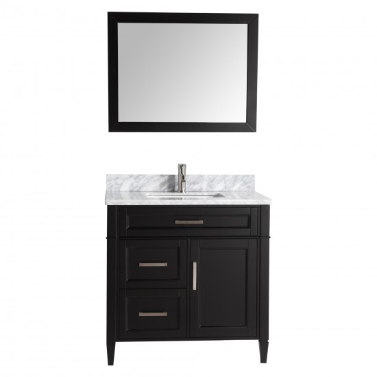 36" sl sink vanity set, carrara marble top, soft closing doors, drawers,Espresso