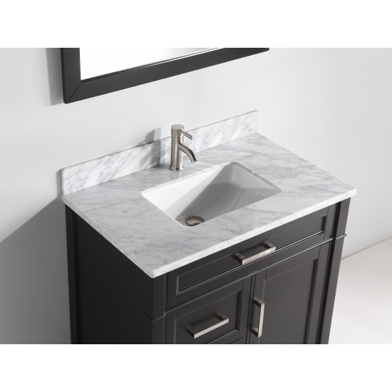 36" sl sink vanity set, carrara marble top, soft closing doors, drawers,Espresso