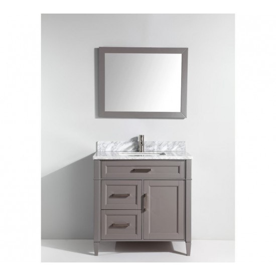 36" sl sink vanity set, carrara marble top, soft closing doors, drawers, Gray