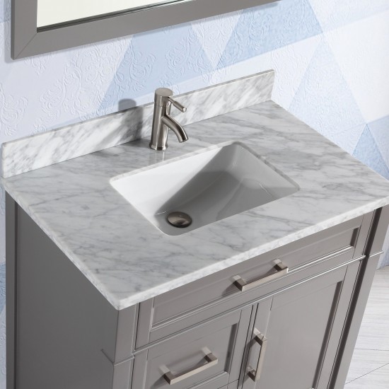 36" sl sink vanity set, carrara marble top, soft closing doors, drawers, Gray