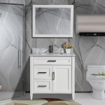 36" sl sink vanity set, carrara marble top, soft closing doors, drawers, White