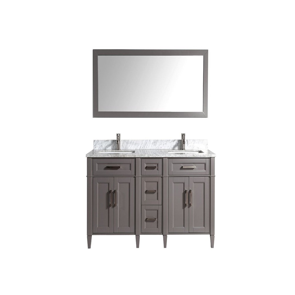 60" dbl sink vanity set, carrara marble top, soft closing doors, drawers, Gray