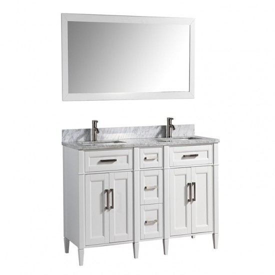 60" dbl sink vanity set, carrara marble top, soft closing doors, drawers, White