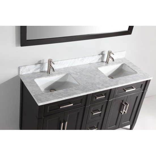 60" sl sink vanity set, carrara marble top, soft closing doors, drawers,Espresso