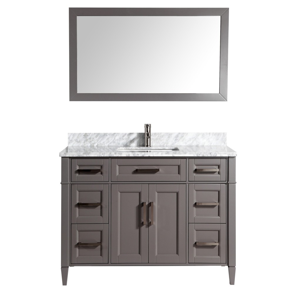 60" sl sink vanity set, carrara marble top, soft closing doors, drawers, Gray