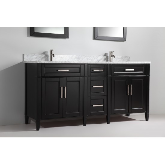 72" dbl sink vanity set, carrara marble top, soft closing doors,drawers,Espresso