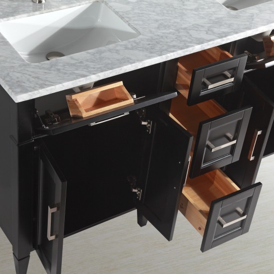 72" dbl sink vanity set, carrara marble top, soft closing doors,drawers,Espresso