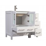 36" sl sink vanity set, ceramic top, soft close, drawers, White, VA3024-36W