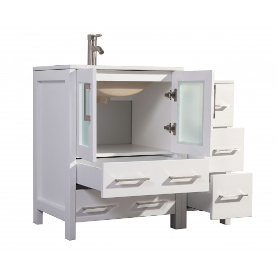 36" sl sink vanity set, ceramic top, soft close, drawers, White, VA3024-36W