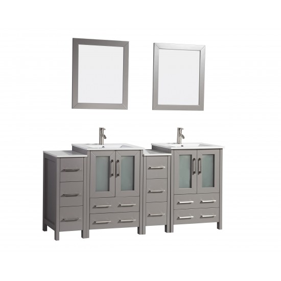 72" dbl sink vanity set, ceramic top, soft close, drawers, Gray, VA3024-72G