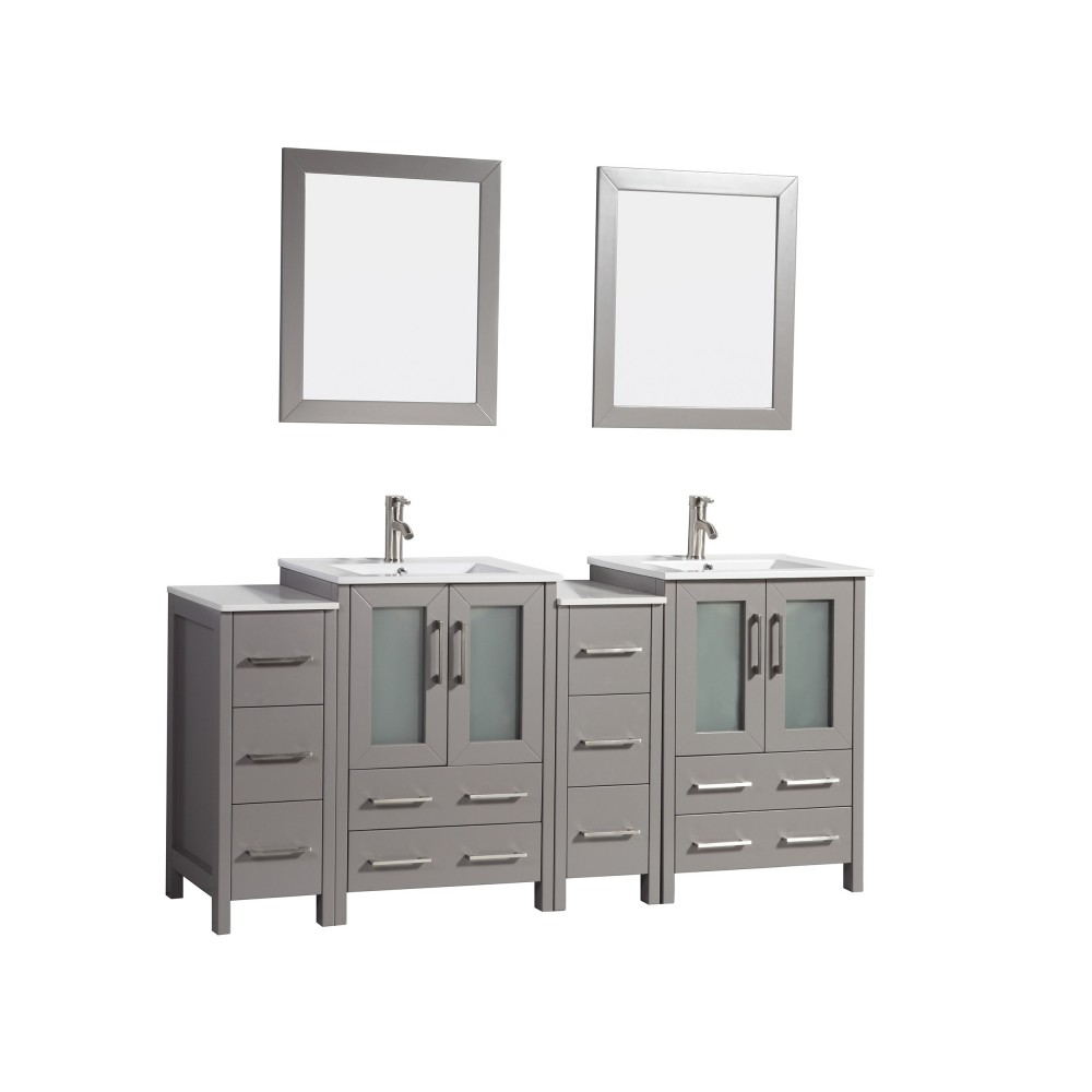 72" dbl sink vanity set, ceramic top, soft close, drawers, Gray, VA3024-72G 72" dbl sink vanity set, ceramic top, soft close, drawers, Gray, VA3024-72G