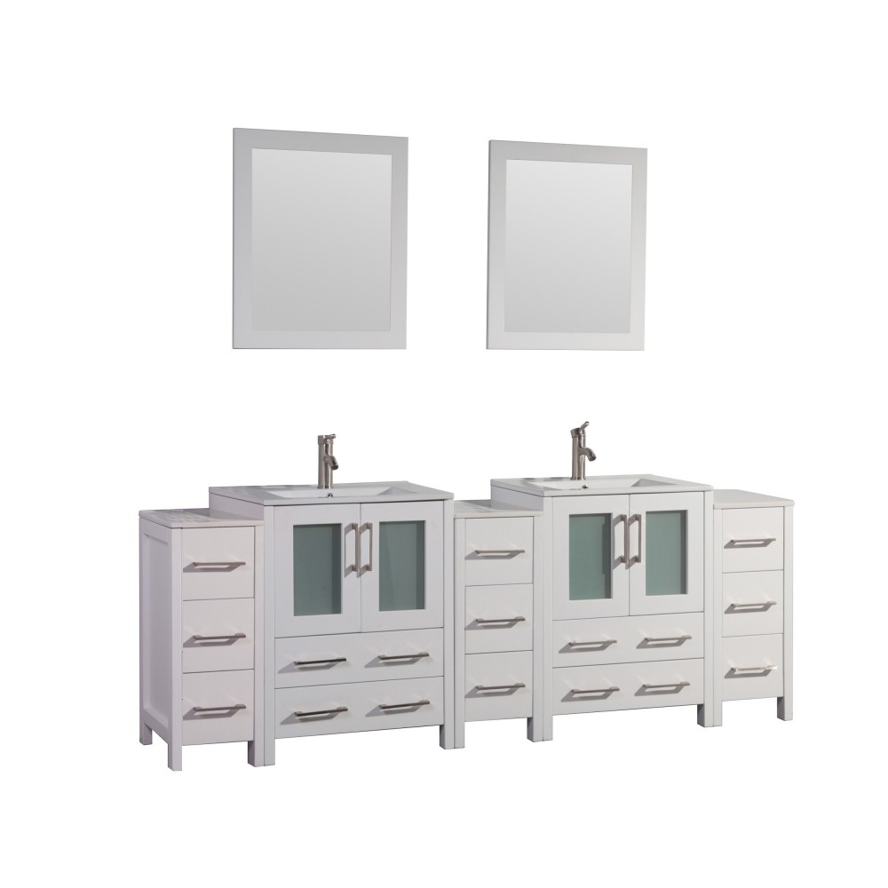 84" dbl sink vanity set, ceramic top, soft close, drawers, White, VA3024-84W