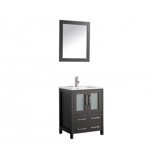 24" sl sink vanity set, ceramic top, soft close, drawers, Espresso, VA3024E