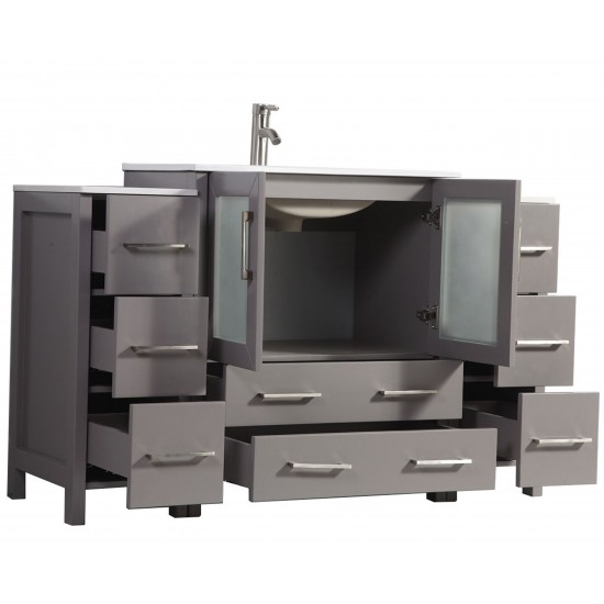 54" sl sink vanity set, ceramic top, soft close, drawers, Gray, VA3030-54G