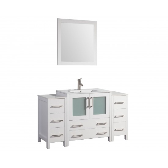 54" sl sink vanity set, ceramic top, soft close, drawers, White, VA3030-54W