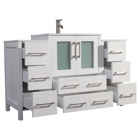 54" sl sink vanity set, ceramic top, soft close, drawers, White, VA3030-54W