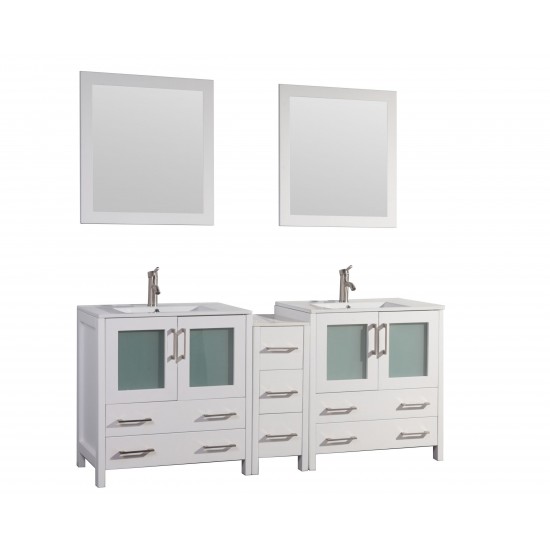72" dbl sink vanity set, ceramic top, soft close, drawers, White, VA3030-72W