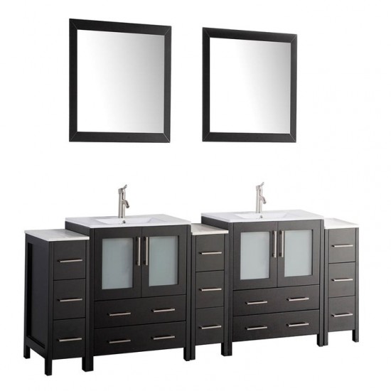 96" dbl sink vanity set, ceramic top, soft close, drawers, Espresso, VA3030-96E