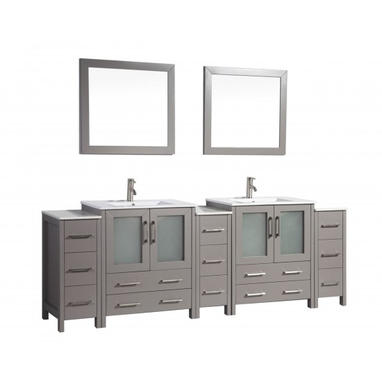 96" dbl sink vanity set, ceramic top, soft close, drawers, Gray, VA3030-96G
