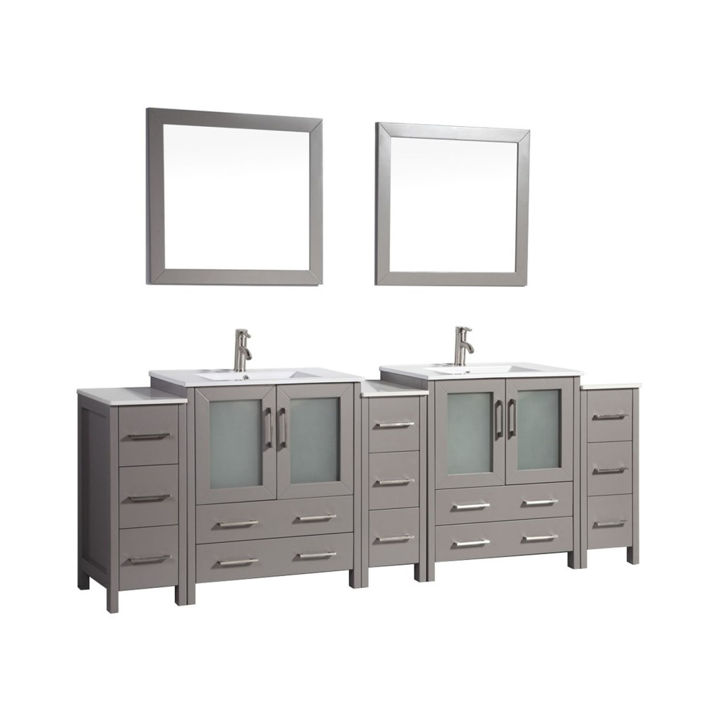 96" dbl sink vanity set, ceramic top, soft close, drawers, Gray, VA3030-96G