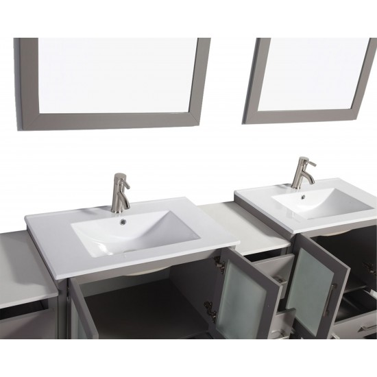 96" dbl sink vanity set, ceramic top, soft close, drawers, Gray, VA3030-96G