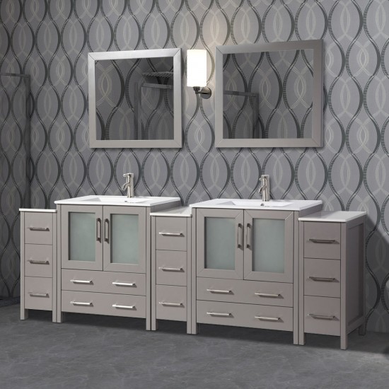 96" dbl sink vanity set, ceramic top, soft close, drawers, Gray, VA3030-96G