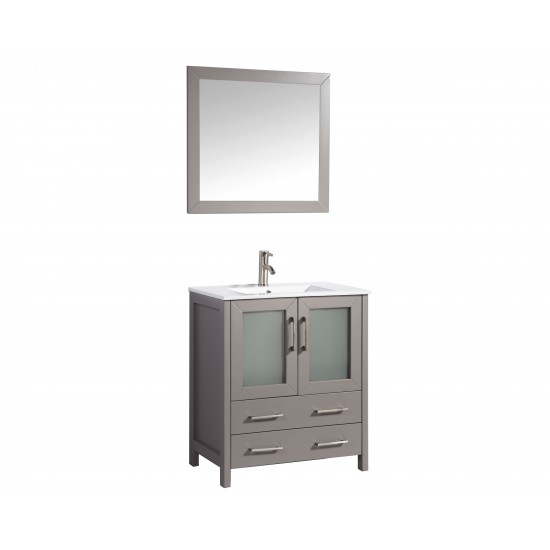 30" sl sink vanity set, ceramic top, soft closing doors, drawers, Gray, VA3030G