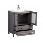 30" sl sink vanity set, ceramic top, soft closing doors, drawers, Gray, VA3030G