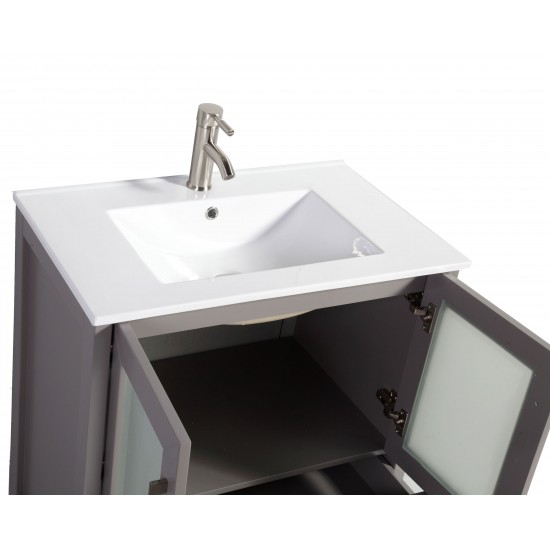 30" sl sink vanity set, ceramic top, soft closing doors, drawers, Gray, VA3030G