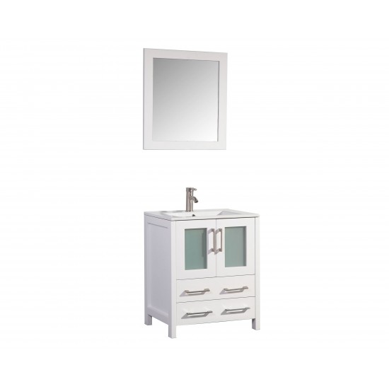 30" sl sink vanity set, ceramic top, soft closing doors, drawers, White, VA3030W