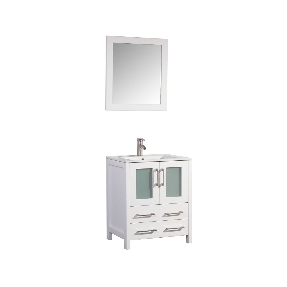 30" sl sink vanity set, ceramic top, soft closing doors, drawers, White, VA3030W