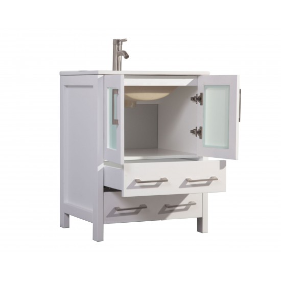 30" sl sink vanity set, ceramic top, soft closing doors, drawers, White, VA3030W