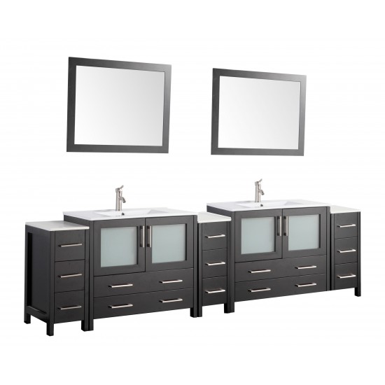 108" dbl sink vanity set, ceramic top, soft close, drawers, Espresso,VA3036-108E