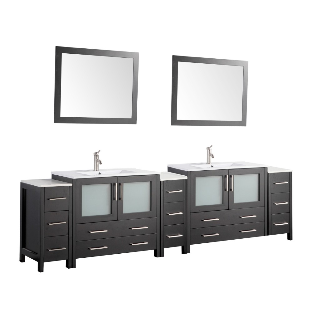 108" dbl sink vanity set, ceramic top, soft close, drawers, Espresso,VA3036-108E