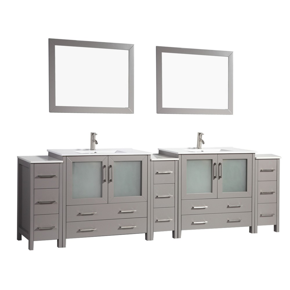 108" dbl sink vanity set, ceramic top, soft close, drawers, Gray, VA3036-108G