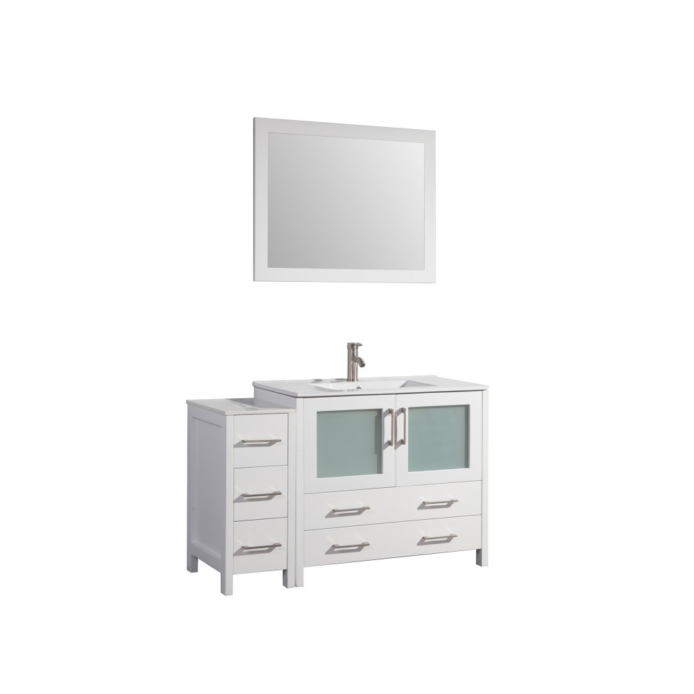 48" sl sink vanity set, ceramic top, soft close, drawers, White, VA3036-48W