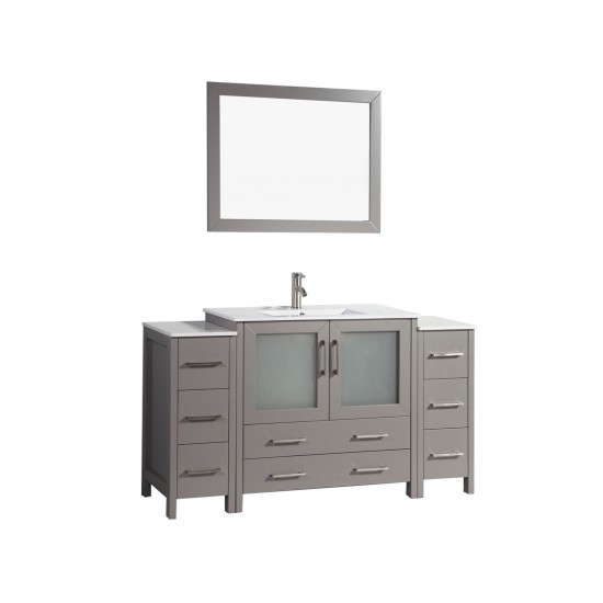 60" sl sink vanity set, ceramic top, soft close, drawers, Gray, VA3036-60G