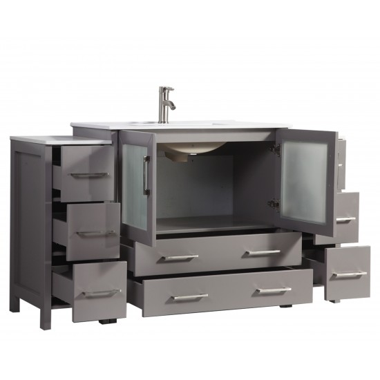 60" sl sink vanity set, ceramic top, soft close, drawers, Gray, VA3036-60G