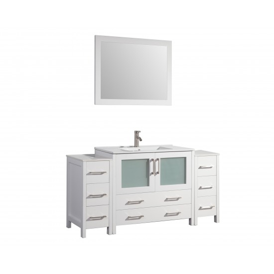 60" sl sink vanity set, ceramic top, soft close, drawers, White, VA3036-60W